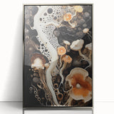 Mid-century modernist art featuring close-up natural elements, printed on a silver-framed acrylic.