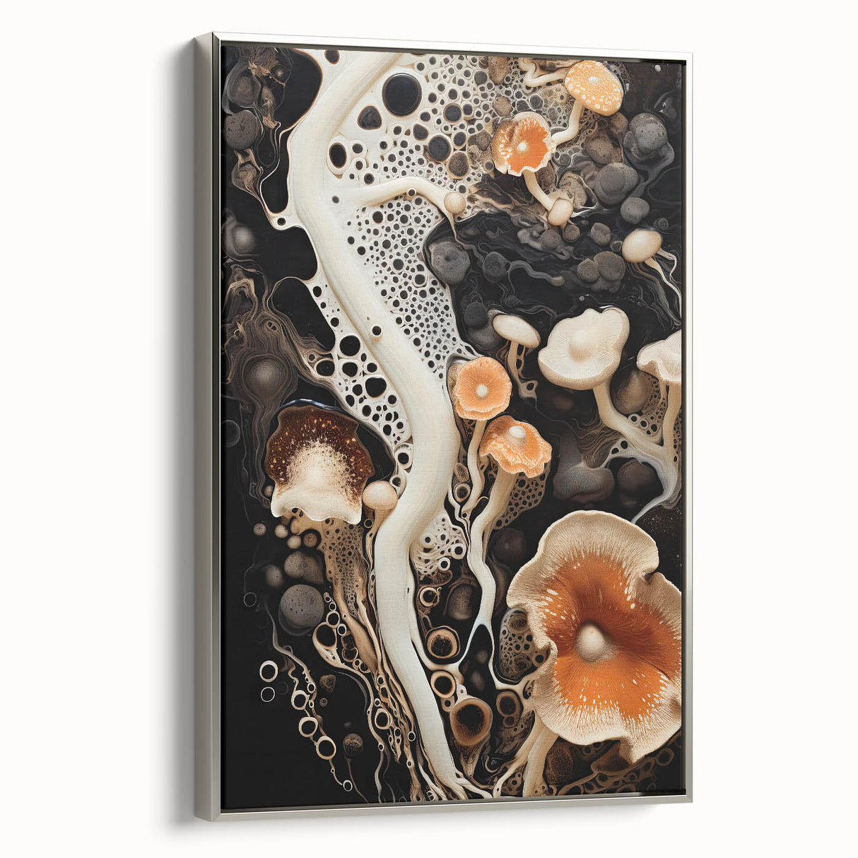 Framed canvas featuring a black and colorful vintage landscape art painting, ideal for living room decor.