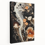 Large abstract kitchen wall art on stretched canvas with natural elements in neutral tones.