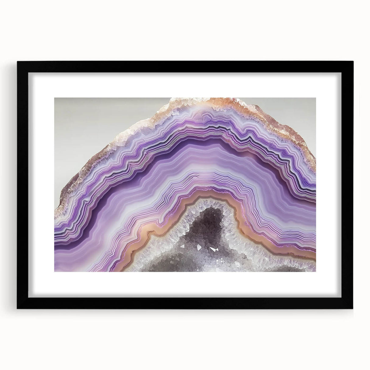 Extra large abstract art print featuring a textured, colorful design of nature elements, framed in black.