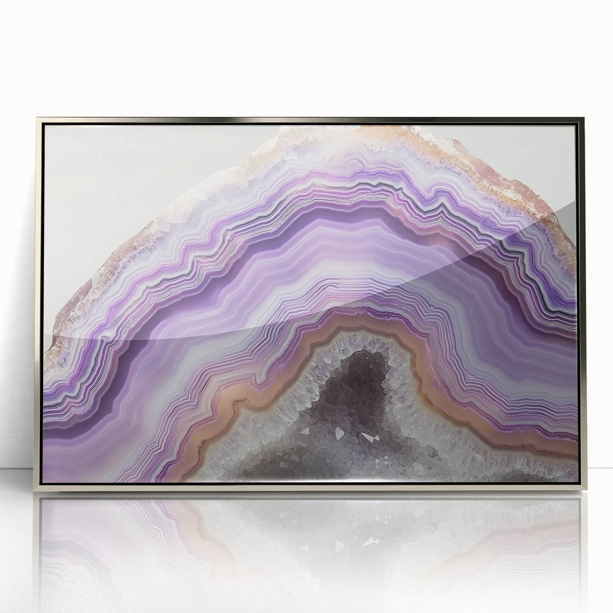Mid-century modernist art depicting a close-up of nature elements in silver acrylic frame, suitable for nursery wall art.