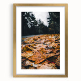 Extra large abstract art print featuring textured autumnal shades in a gold frame, ideal for living room decor.