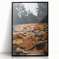 Large abstract wall art featuring fall-themed colors in mid-century modernist style, framed in black acrylic.