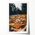 Extra large rolled canvas print featuring a fall-themed floral design in warm orange and brown tones.
