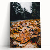 Large black and white stretched canvas depicting a fall scene, ideal for kitchen wall art or bedroom ambiance.