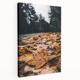 Autumn-themed abstract art on stretched canvas, featuring warm orange and red tones, ideal for kitchen wall art.