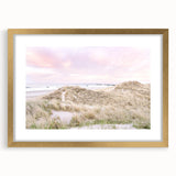 Extra large abstract art print with textured designs in warm orange and yellow tones, framed in gold.