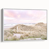 Vintage poster art of summer season in vibrant colors on extra large framed canvas, ideal for living room decor.