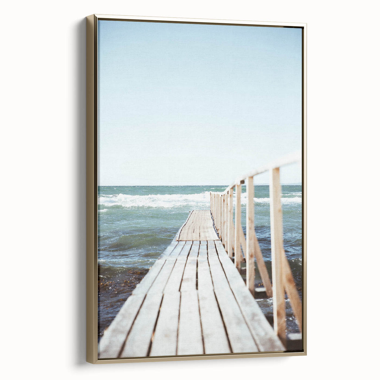Framed canvas featuring a vintage poster-style landscape painting in muted golden hues, ideal for bedroom wall decor.