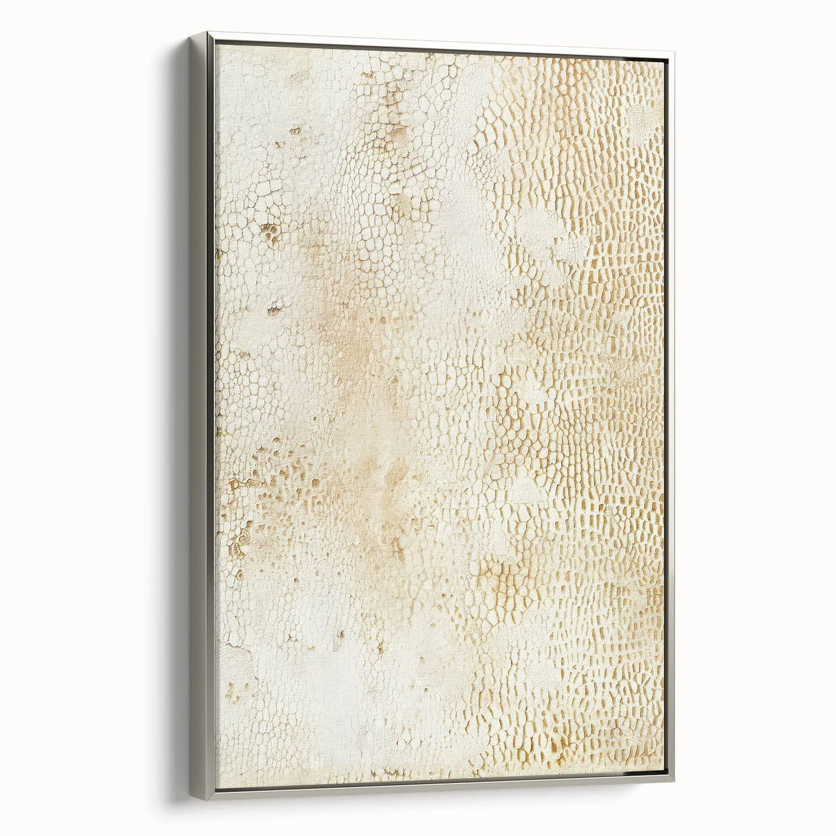 Framed canvas wall art featuring abstract silver strokes on a textured background, showcasing a modern aesthetic ideal for contemporary decor.