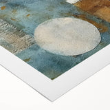 Abstract wall art on rolled canvas displaying vibrant strokes in shades of blue, yellow, and orange, ideal for modern home decor and artistic enhancement.