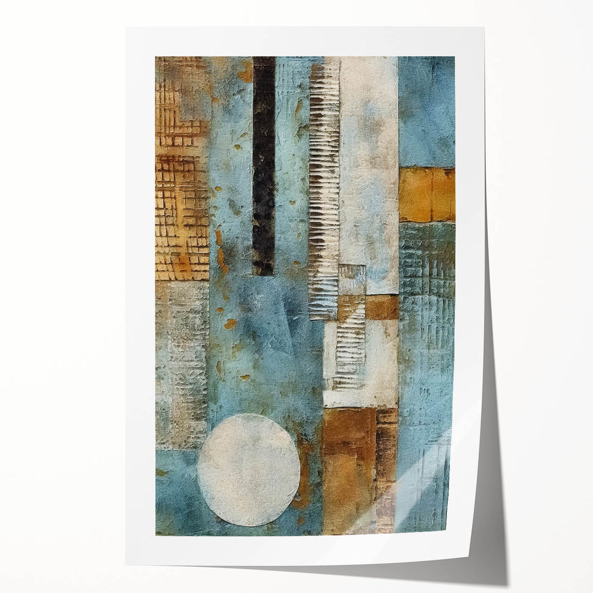Abstract wall art print featuring vibrant strokes in blue, pink, and gold hues, perfect for modern home decor. Ideal for enhancing living spaces with a touch of creativity.