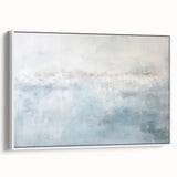 Framed canvas wall art showcasing abstract strokes in soft white and beige tones, presented from a side view, ideal for modern home decor.