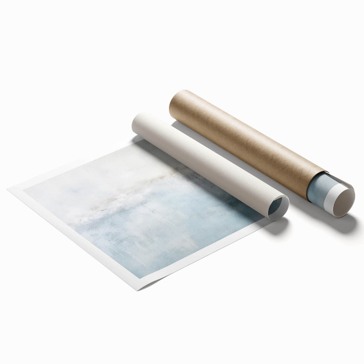 Abstract wall art print with vibrant strokes in shades of blue, orange, and yellow, showcasing a modern design perfect for contemporary home decor. Rolled and ready for framing, it adds a pop of color and creativity to any space.
