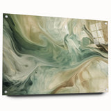 Abstract strokes wall art design displayed on acrylic glass, showcasing vibrant colors and intricate patterns, ideal for modern home decor. Side view highlights its sleek finish and pin attachments, perfect for enhancing interior aesthetics.