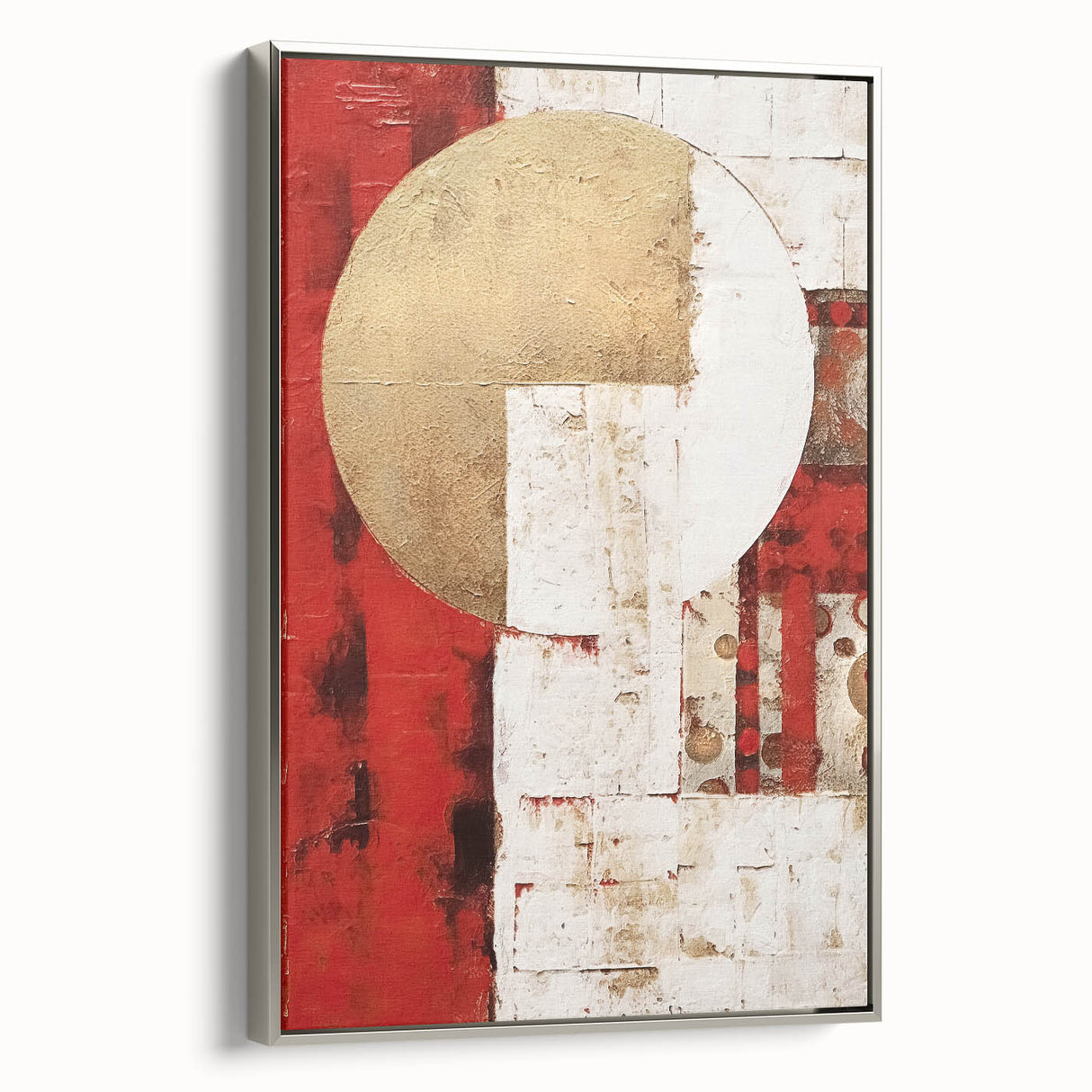 Framed canvas wall art showcasing abstract silver strokes on a textured background, elegantly displayed from a side view to highlight its modern design and framing details. Perfect for contemporary home decor.
