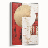 Framed canvas wall art showcasing an abstract design with vibrant strokes in shades of blue, pink, and gold, perfect for modern decor.