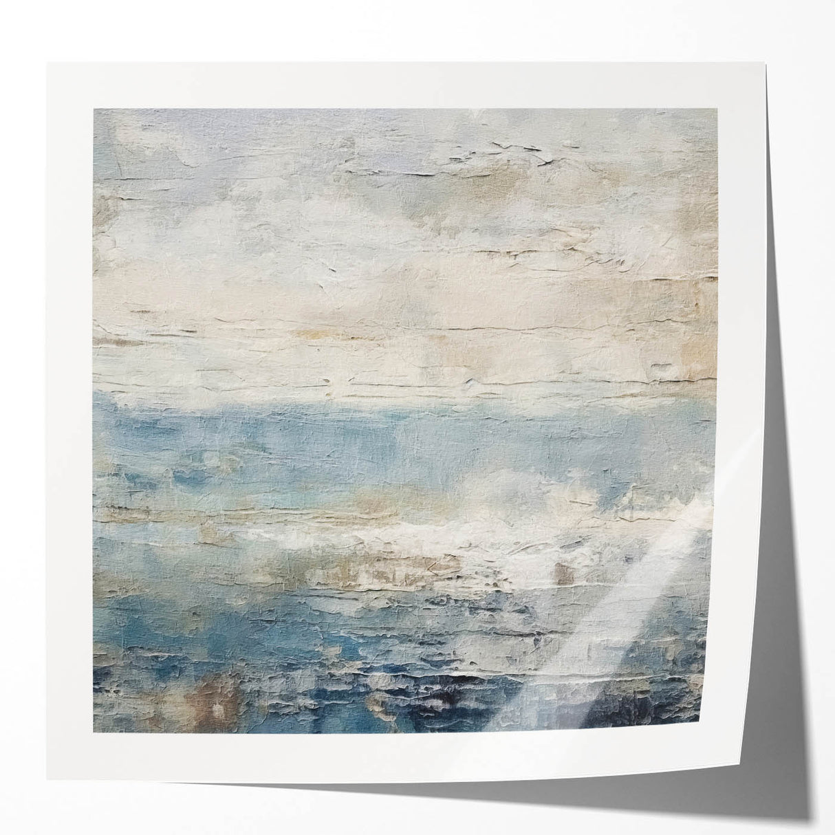 Abstract wall art print showcasing vibrant strokes in shades of pink, blue, and gold, ideal for modern home decor. The glossy finish enhances color depth, making it a striking focal point.