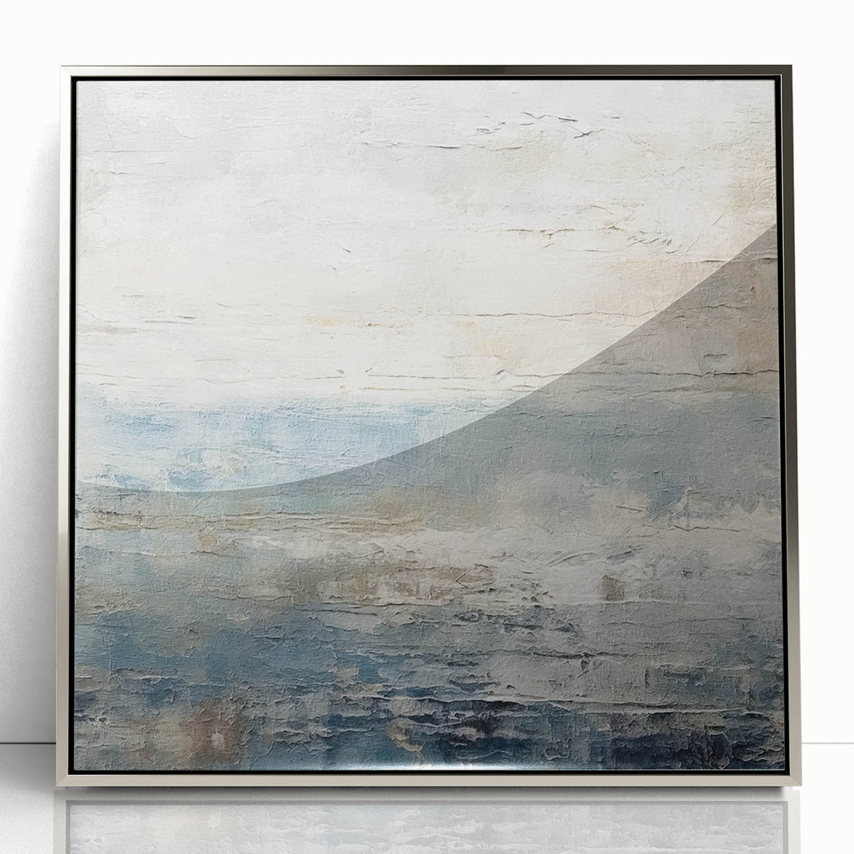 Framed abstract wall art featuring dynamic silver strokes on a sleek acrylic background, enhancing modern decor with a touch of elegance and sophistication.