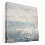 Abstract wall art featuring colorful strokes in hues of blue, orange, and yellow, displayed on a stretched canvas with a side view showcasing its depth and texture. Ideal for modern home decor, this vibrant piece adds a dynamic touch to any interior space.