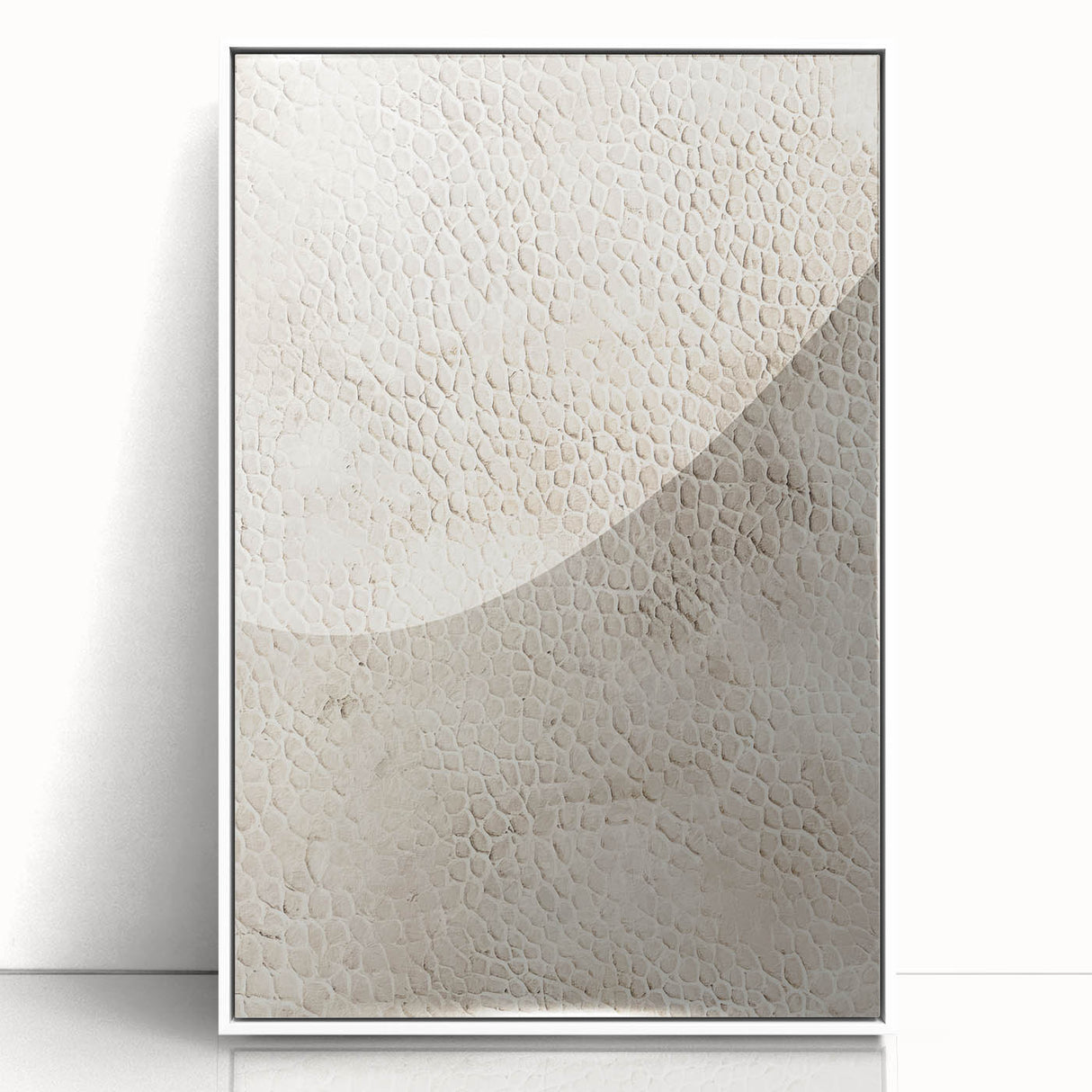 Framed acrylic wall art showcasing abstract strokes in white, adding a modern touch to home decor. Ideal for contemporary living spaces or art enthusiasts.