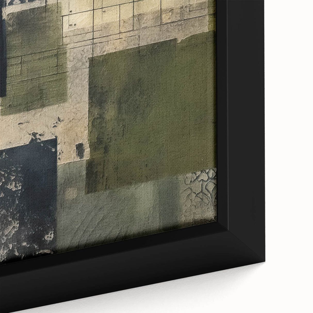 Close-up of framed abstract strokes wall art on canvas, showcasing vibrant colors and dynamic brushwork, perfect for modern home decor and artistic expression.