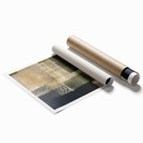 Abstract strokes wall art print featuring vibrant blue, yellow, and red colors on a textured surface, elegantly rolled for easy display and storage. Ideal for modern home decor.