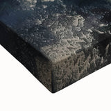 Close-up of an abstract strokes wall art design on stretched canvas, showcasing vibrant colors and intricate textures, perfect for modern home decor.