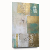 Abstract strokes wall art design displayed in acrylic glass, showcasing vibrant colors and dynamic shapes, perfect for modern home decor. Side view highlights the sleek edges and contemporary aesthetic, ideal for enhancing interior spaces.