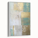 Framed canvas wall art showcasing abstract strokes in soothing white and gray tones, enhancing modern decor with a contemporary aesthetic and side-view display.