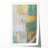 Abstract wall art print showcasing vibrant strokes in shades of blue, orange, and yellow, rolled and ready for display, perfect for modern home decor.