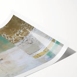 Abstract wall art print showcasing vibrant strokes in blue, orange, and gold, elegantly rolled for easy display. Perfect for modern decor enthusiasts seeking a bold statement piece.