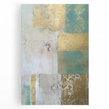 Abstract wall art on stretched canvas showcasing vibrant strokes in blue, orange, and yellow, perfect for modern home decor or office interiors.