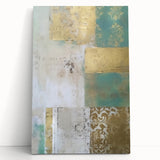 Abstract wall art with vibrant strokes in hues of blue, pink, and gold, displayed on a white wall, perfect for modern home decor. Ideal for adding color and personality to living spaces.