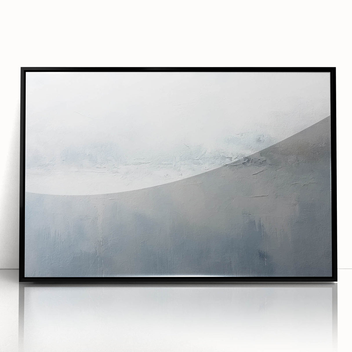 Framed abstract wall art featuring dynamic black strokes on an acrylic surface, set against a sleek modern backdrop, perfect for contemporary decor.