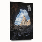 Acrylic glass artwork showcasing a stunning landscape scene featuring intricate cave formations in earthy tones, designed for side view display without pins. Perfect for modern home decor.