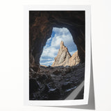 Vibrant rolled print showcasing a stunning landscape of caves, featuring rich colors and intricate details, perfect for home decor or art enthusiasts.