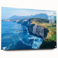 Acrylic landscape artwork depicting majestic cliffs in vibrant colors, viewed from the side with pins securing it, ideal for modern home decor.