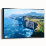 Framed canvas artwork depicting dramatic cliffs and landscapes, showcasing rich colors and textures, perfect for enhancing modern home decor.