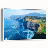 Framed canvas artwork depicting a stunning landscape of cliffs with vibrant colors, showcasing natural beauty from a side view, ideal for enhancing home decor.