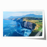 Stunning landscape print showcasing majestic cliffs against a vibrant sky, rolled and packaged in a protective cardboard tube, perfect for wall decoration.