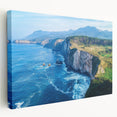 Stretched canvas artwork depicting a stunning cliff landscape in vibrant colors, showcasing rugged terrain and dramatic skies, perfect for home decor.