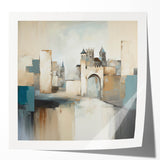 Abstract architectural wall art print showcasing intricate geometric shapes and lines in a glossy finish. Ideal for modern interiors, enhancing decor aesthetics.