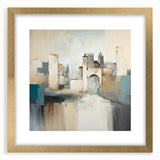 Abstract wall art print showcasing modern architectural design with a gold frame and mat, perfect for enhancing contemporary home decor.