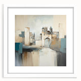 Abstract wall art print showcasing modern architectural lines in a white frame with a mat, perfect for contemporary home decor. Ideal for living room aesthetics.