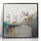 Framed abstract architecture wall art featuring geometric shapes in black and white, showcased from the front view, perfect for modern home decor.