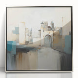 Framed abstract architecture wall art in silver acrylic, showcasing geometric shapes and modern design. Perfect for contemporary home decor.