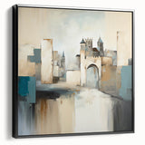 Framed abstract architecture wall art in a sleek black frame, showcasing geometric shapes and lines in a contemporary design, perfect for modern decor.