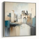 Framed abstract architecture wall art featuring a silver color scheme, showcasing geometric shapes and modern design elements, enhancing contemporary decor.