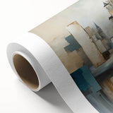 Abstract architectural wall art on rolled canvas showcasing dynamic geometric shapes in bold colors, perfect for modern decor. Packaged securely in a cardboard tube for delivery.